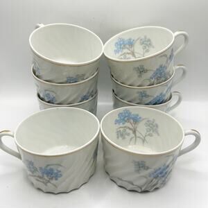 Haviland Limoges France Bergere Blue Floral Porcelain Cups Set of 8 Vintage EUC